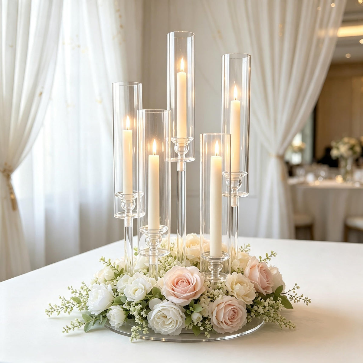 5PCS Acrylic Candelabra for Table Centerpieces,5 Arm Candle Stick Candle Holder Bulk for Wedding Party Birthday Baby Shower Christmas Decor candelabros para centros de mesa Fit 0.8 LED Candle