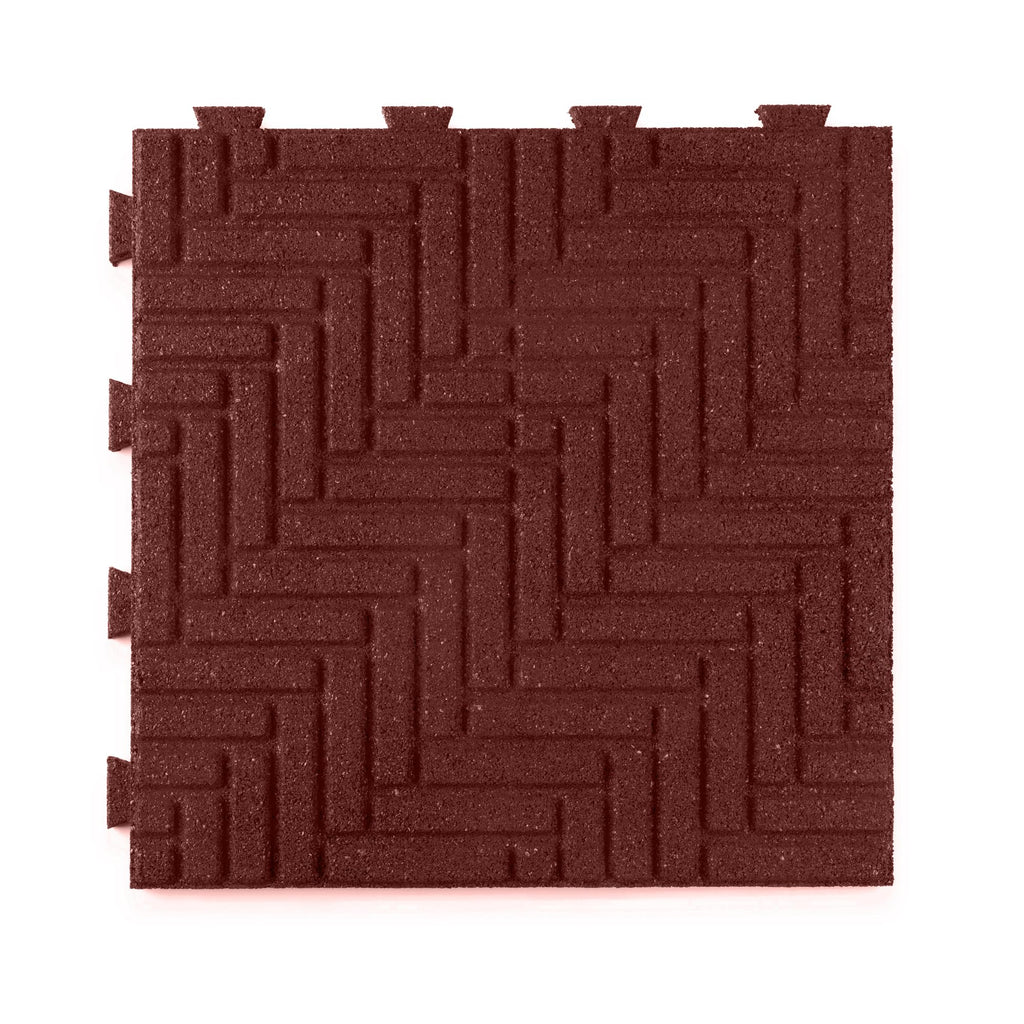 Playsafer Herringbone Rubber Interlocking Tiles | 16 X 16 | Easy Install for Indoor and Outdoor Use (Red, 20 Tiles)