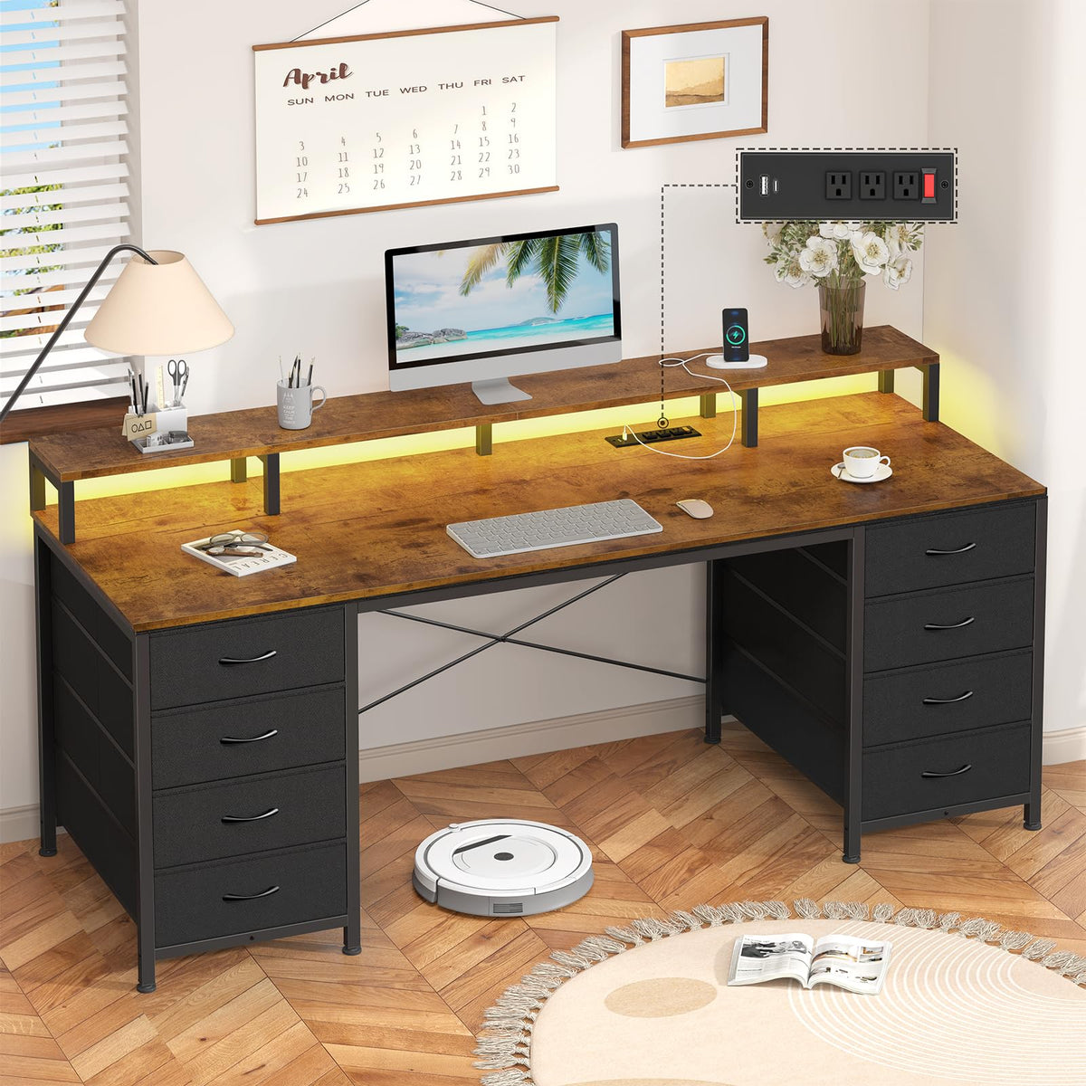50 Inch Computer Desk with 8 Drawers for Home Office, Bedroom, Living Room