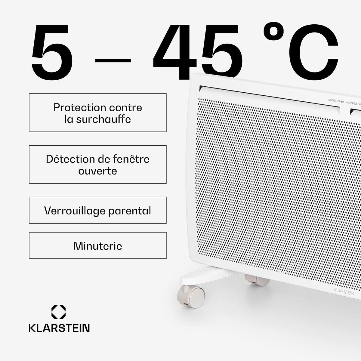 Klarstein Hot Spot SlimCurve Double 2-in-1 Convection and Infrared Heater, Overheat Protection, Weekly Timer, Wall or Stand Mounting with 2 Rolling Legs, Sheet Steel, 2000 W, White