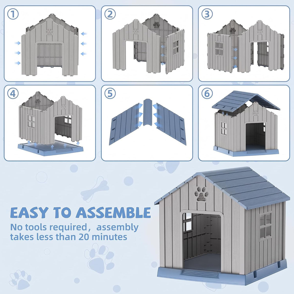 35 Inch Dog House Outdoor with Windows,Indoor/Outdoor,Blue