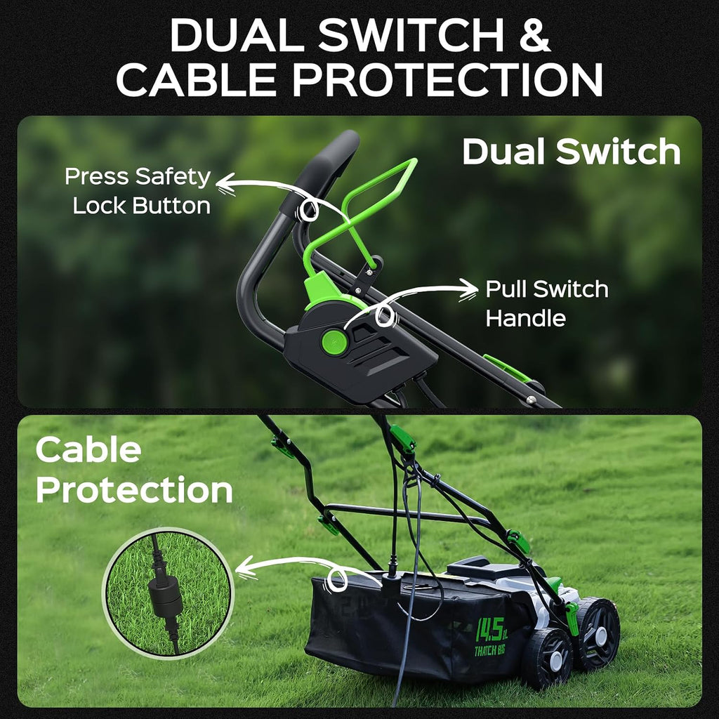TIECTOWN 2026 Upgrade 16-Inch 15.5A Electric Dethatcher & Scarifier, Green