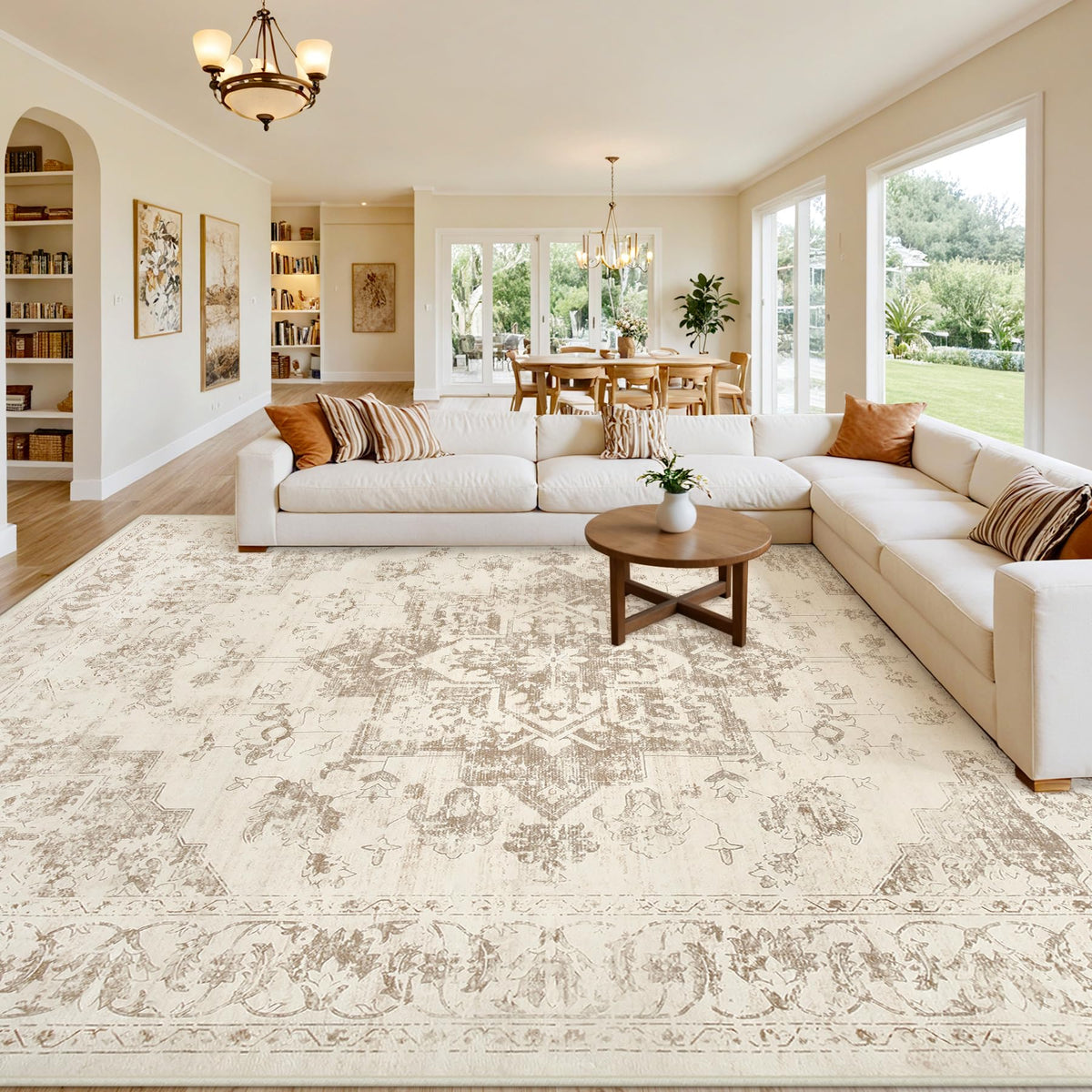 8x10 Area Rugs Living Room: Bedroom Washable Carpet Beige/Ivory