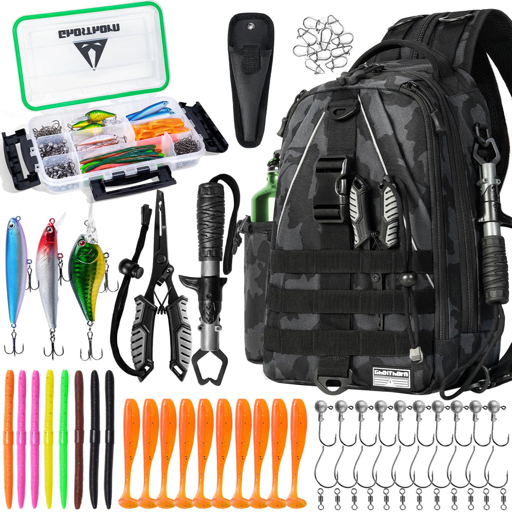 Ghosthorn Fishing Backpack with 3600 Tackle Box Fishing Gear Set Tackle Bag