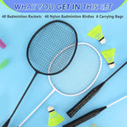 20/40 Pack Badminton Rackets Set with Shuttlecocks and Carrying Bags, Sturdy Lightweight Badminton Rackets Racquet for Adults Beginners Indoor Outdoor