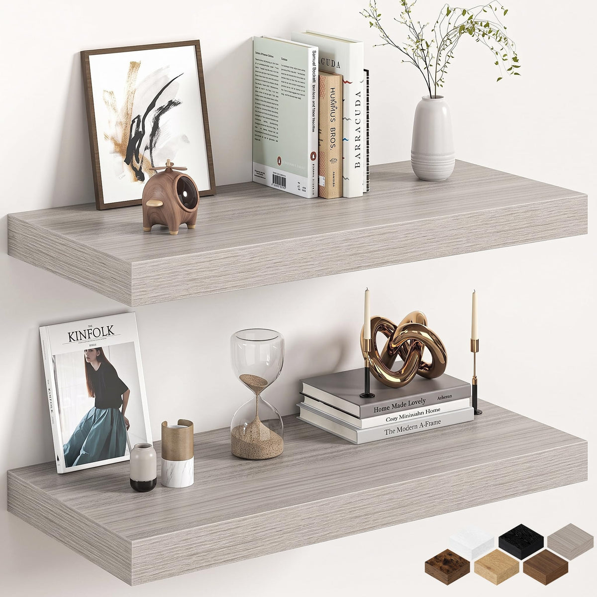 30Inch Oak Floating Shelves for Wall, 12 Inch Deep Shelves for Bedroom, Kitchen, Bathroom Wall Mounted, Rustic Wood Floating Shelf with Invisible Brackets for Books, Storage, Decor, 2 Packs