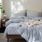 FOSSA Duvet Cover Set 100% Washed Cotton Linen Feel Queen