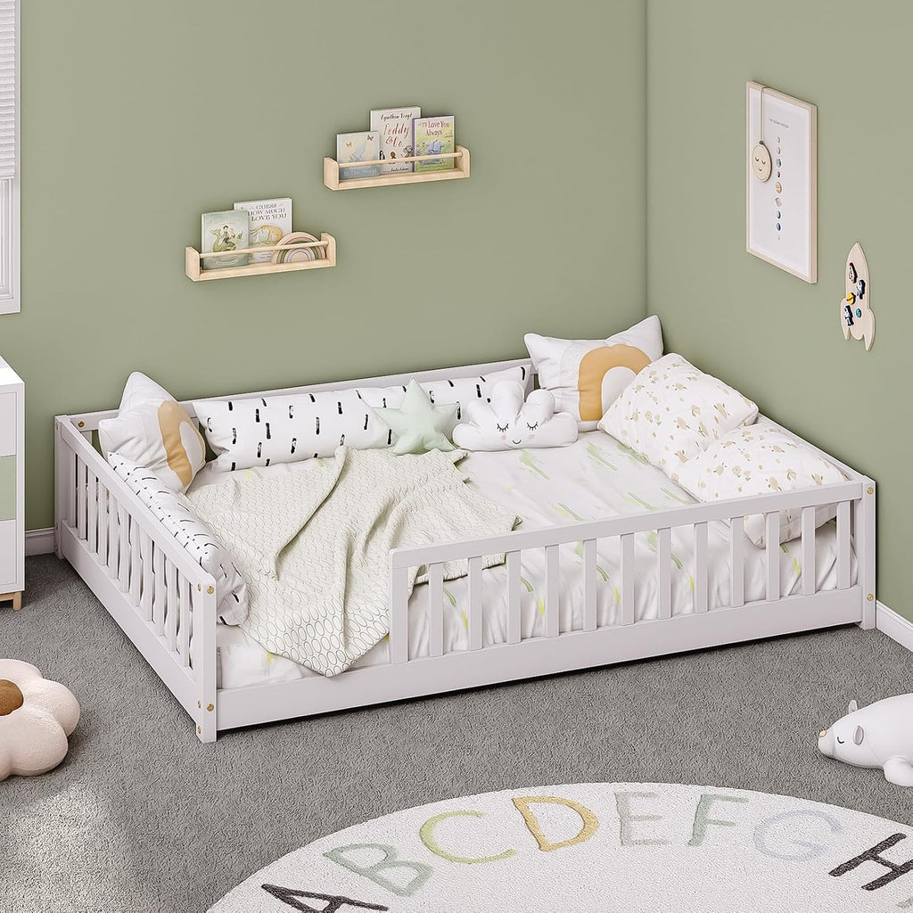 Full Montessori Floor Bed with Rails