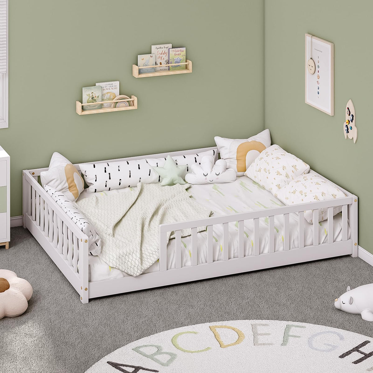 Twin Montessori Floor Bed with Rails