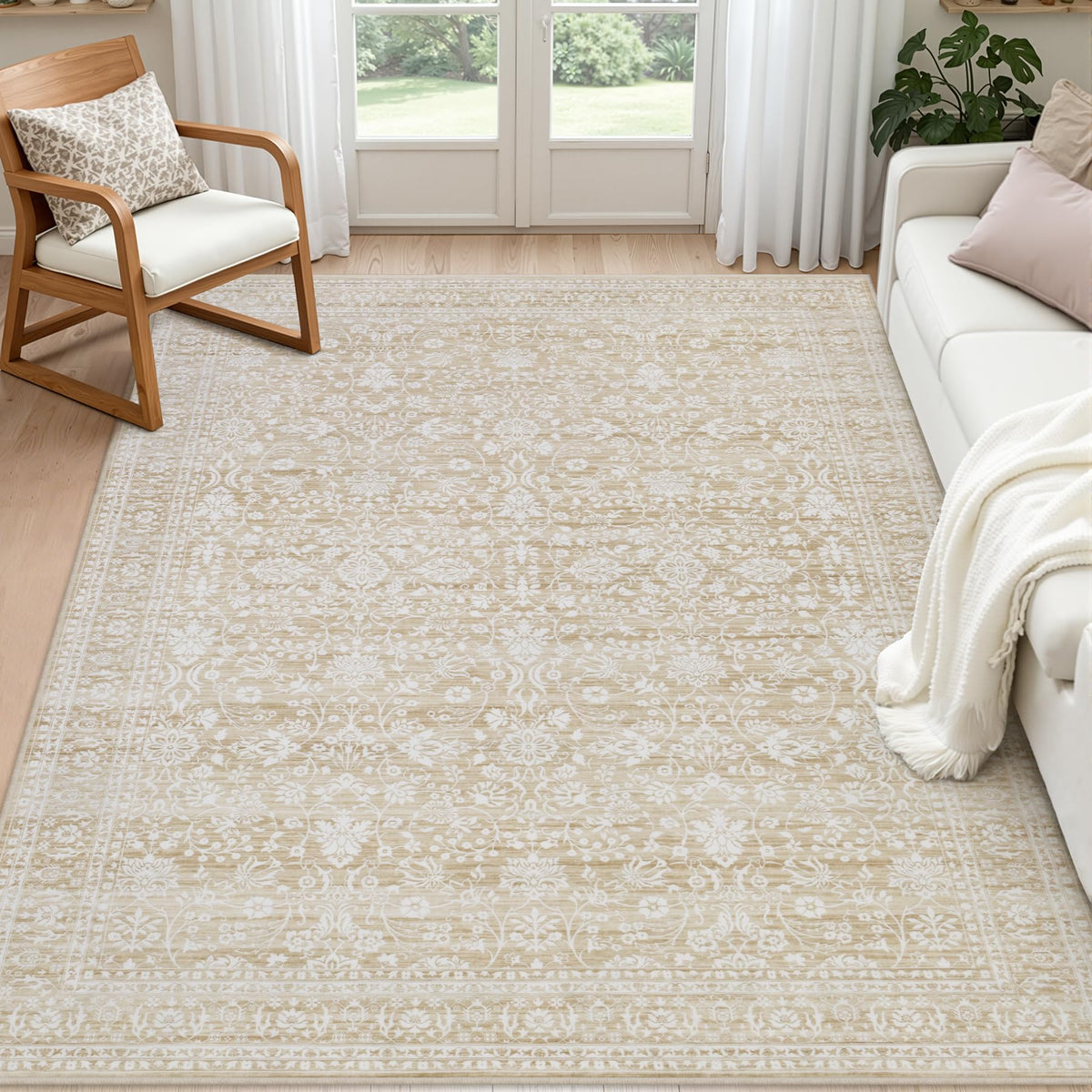 8x10 Area Rugs Living Room: Bedroom Washable Carpet Beige/Ivory