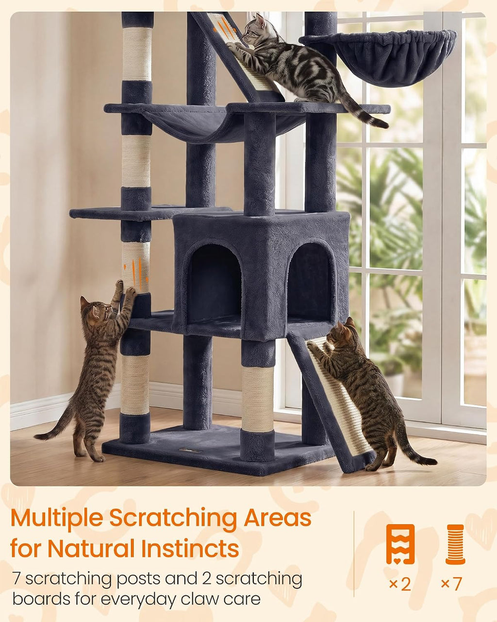 Feandrea Large Cat Tree, 81.1" Tall Sturdy Cat Tower for Indoor, Dark Gray