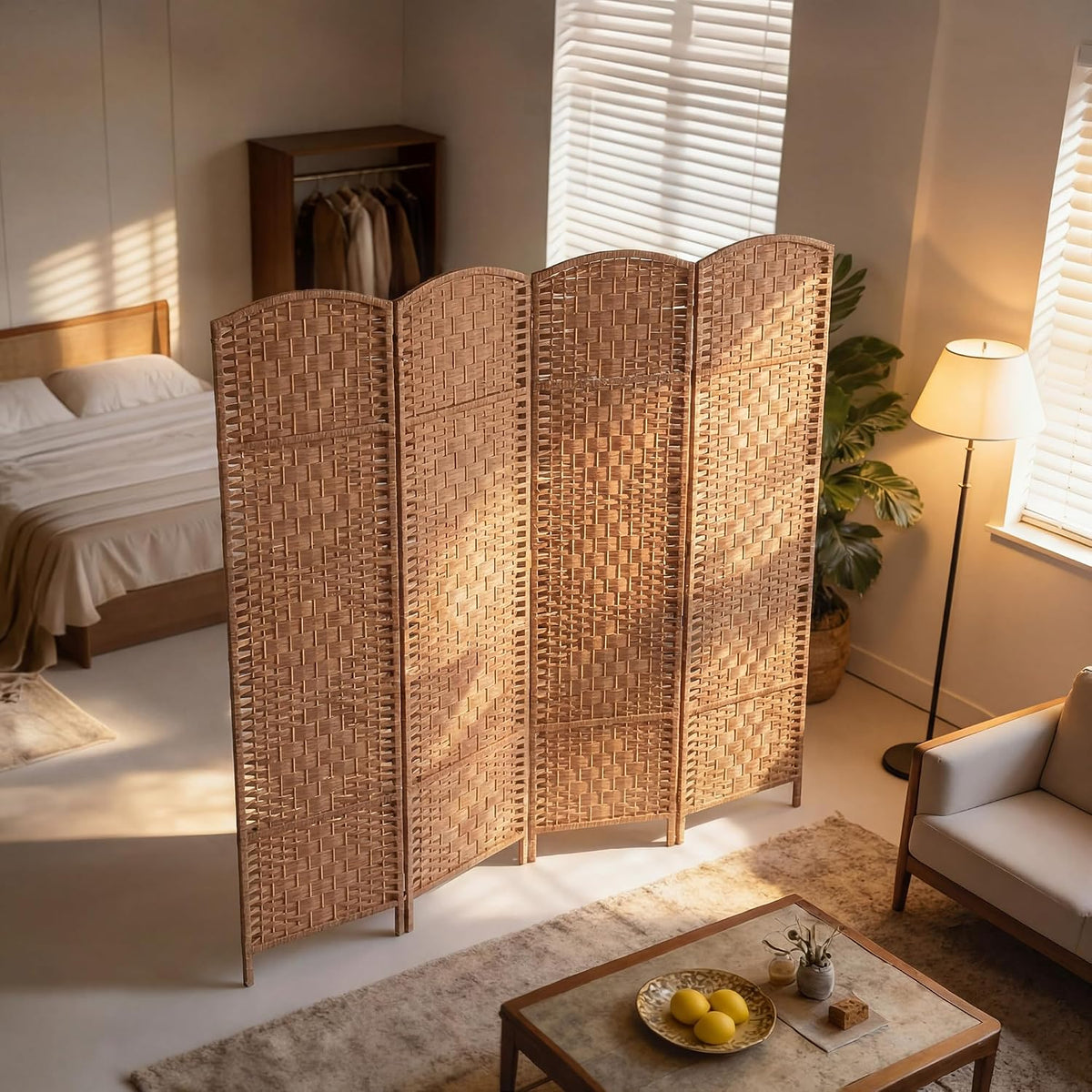 HOMCOM Room Divider 4-Panel, 6FT-Tall Folding Privacy Screen, Natural