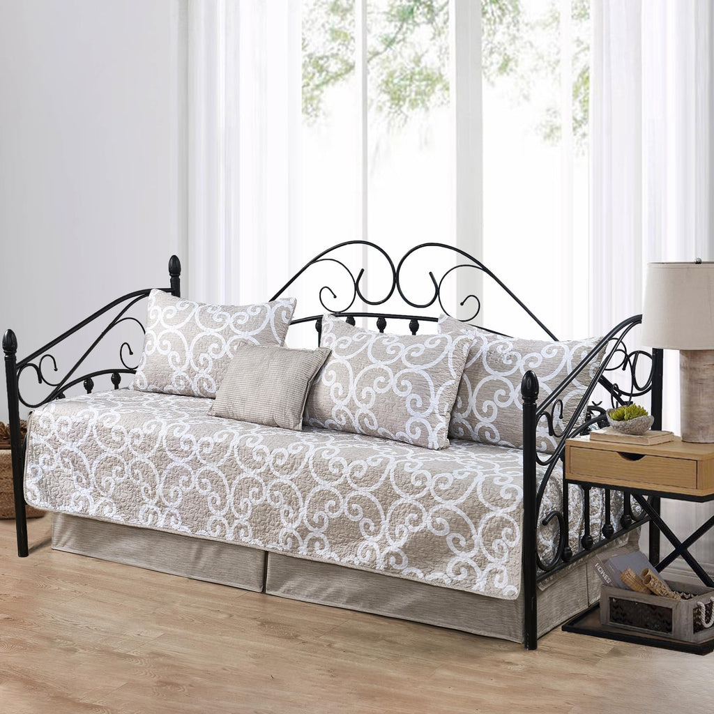 HESTIN 4Pcs Sky Blue Scallop Daybed Cover Set 75"x39" Petunia Embroidery