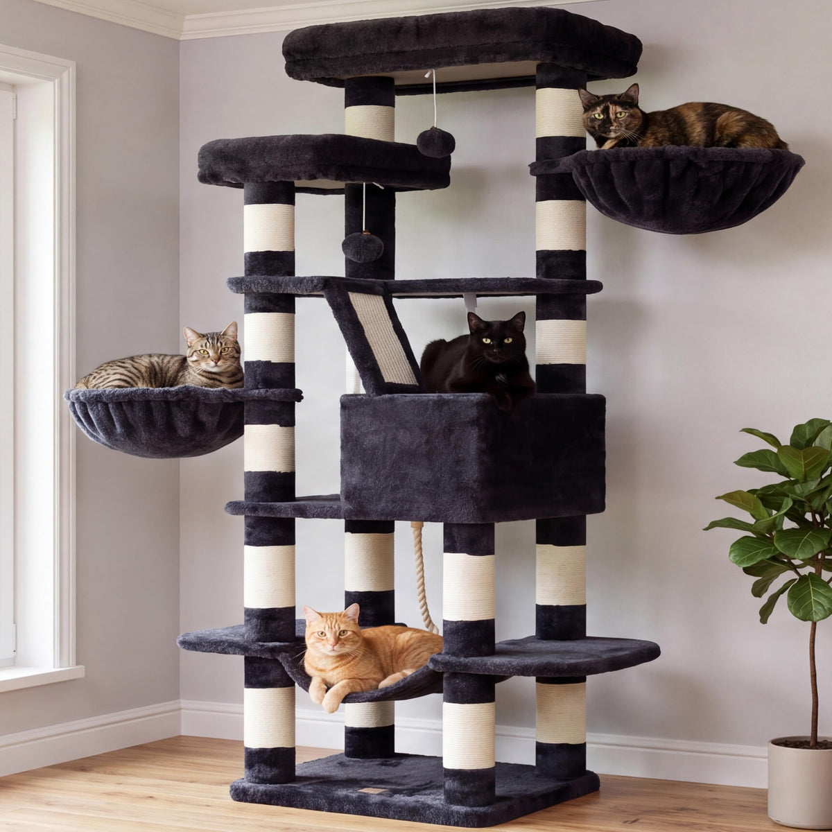 Heybly Cat Tree, 68 inch Multi-Level Cat Tower for Indoor Cats HCT025G