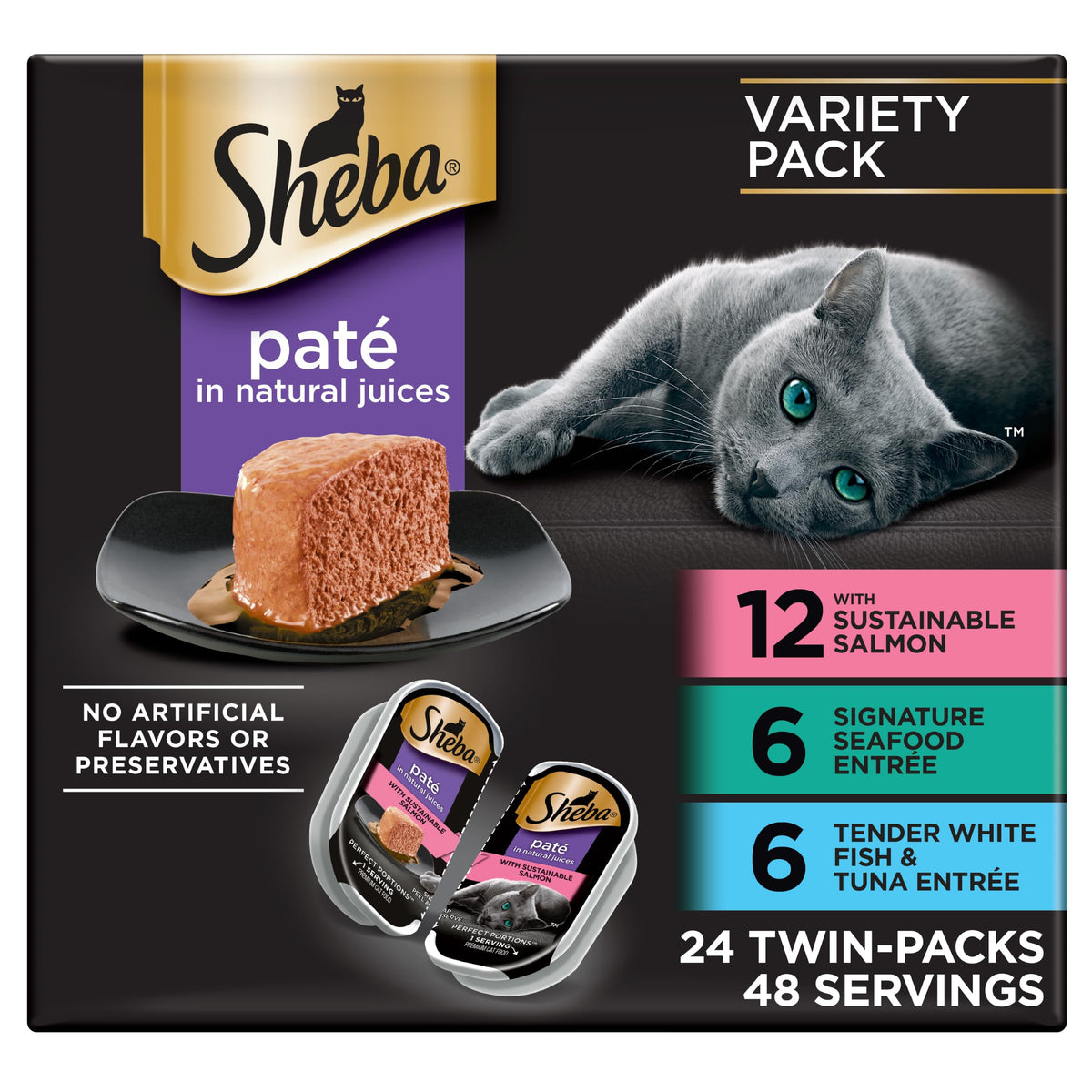 Sheba Perfect Portions Pate Wet Cat Food, Variety Pack, 2.6 oz, 48 ct