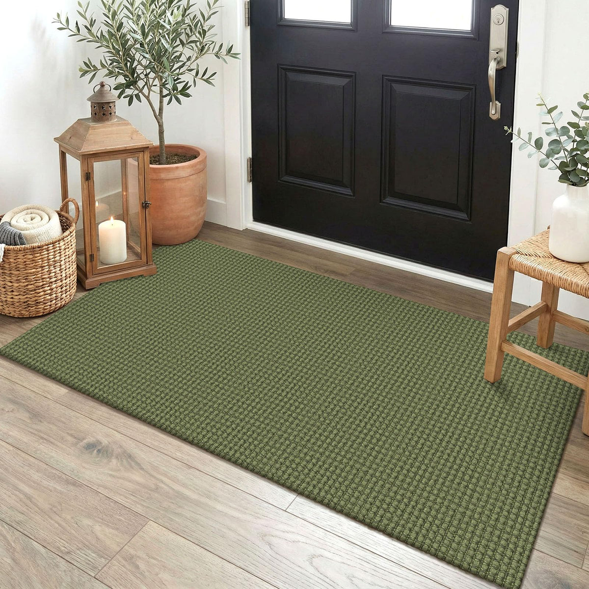 EARTHALL Woven Area Rugs 6x9 Ft Washable Living Room Rugs Non Slip Rubber Backed Dining Room Rug Braided Bedroom Rugs Indoor Floor Carpet for Living Room, Bedroom, Dining Room, Beige/Ivory