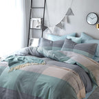 Plaid Duvet Cover Set Washed Cotton,Queen(90"x90"),Multicolor Gingham
