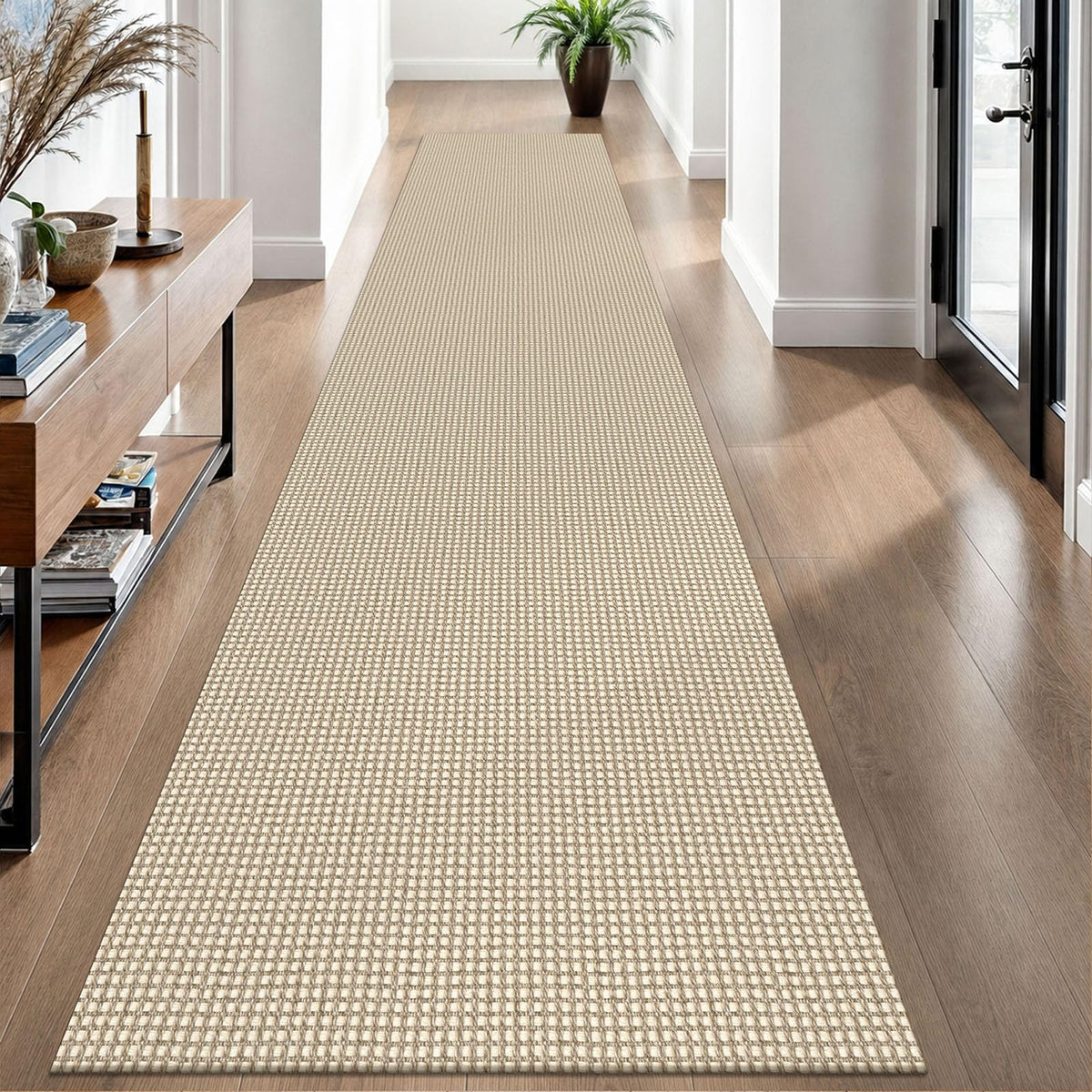 EARTHALL Woven Area Rugs 6x9 Ft Washable Living Room Rugs Non Slip Rubber Backed Dining Room Rug Braided Bedroom Rugs Indoor Floor Carpet for Living Room, Bedroom, Dining Room, Beige/Ivory