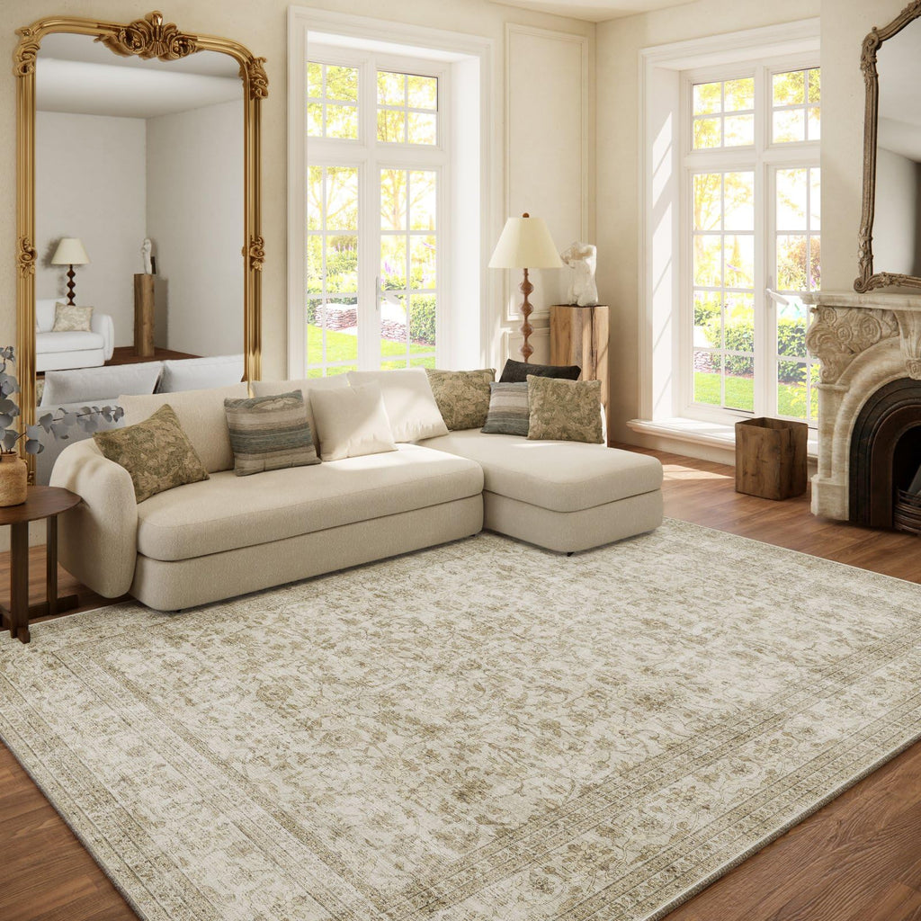 Washable Area Rugs for Living Room: 9x12 Bedroom Rug Boho Vintage Area Rug Stain Resistant Non Slip Low Pile Lightweight Soft Carpets for Dining Room Kitchen Nursery Kids Room Playroom Home Office