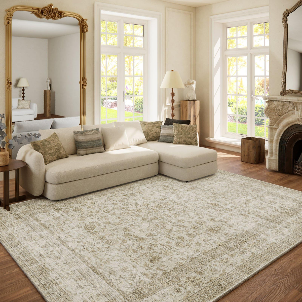 Washable Area Rugs for Living Room: 9x12 Bedroom Rug Boho Vintage Area Rug Stain Resistant Non Slip Low Pile Lightweight Soft Carpets for Dining Room Kitchen Nursery Kids Room Playroom Home Office