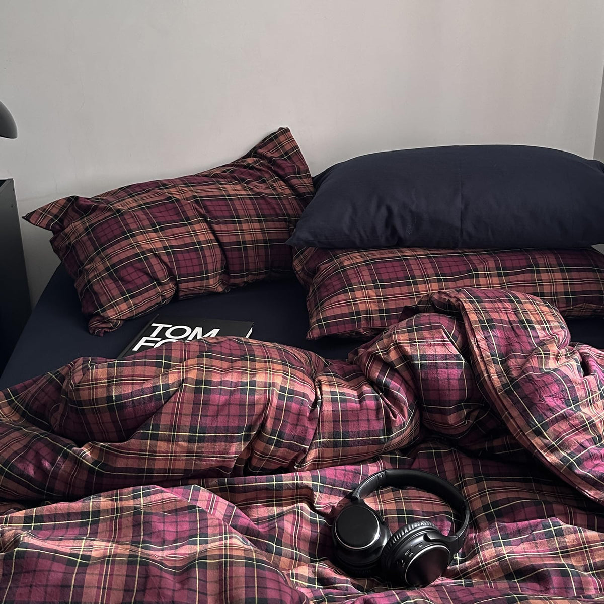 mixinni Vintage Buffalo Plaid Duvet Cover Set Queen Size - 3 Piece Washed Cotton Bedding Set with Grid Pattern, Soft & Breathable Duvet Cover with Pillowcases for All Seasons,(Brown & Blue,Beige)