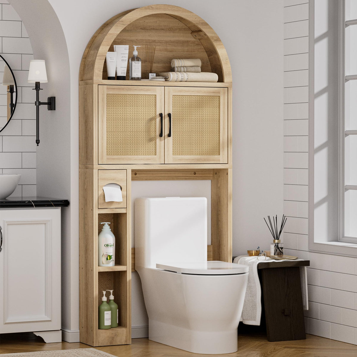 Spurgehom Over Toilet Storage Cabinet, Bathroom Arch Organizer,Wood
