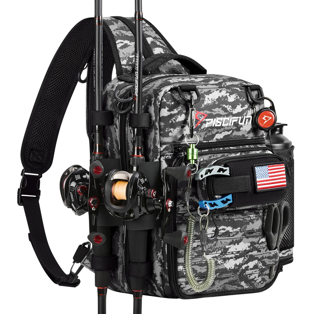 Piscifun Fishing Tackle Backpack, 3-Way Carry with Rod Holders