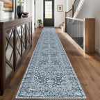 KUTA Vintage Extra Long Runners for Hallways 2.6x18ft Washable Blue White