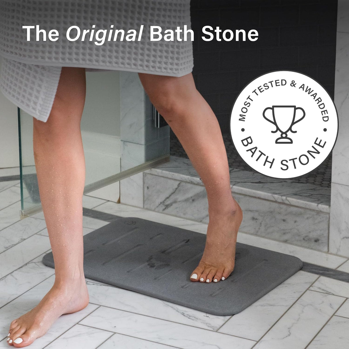 Dorai Home Stone Bath Mat - Premium Diatomaceous Earth Bath Floor Mats with Non-Slip Base, Fast-Drying Modern Shower Mat for Bathroom | Rain Slate
