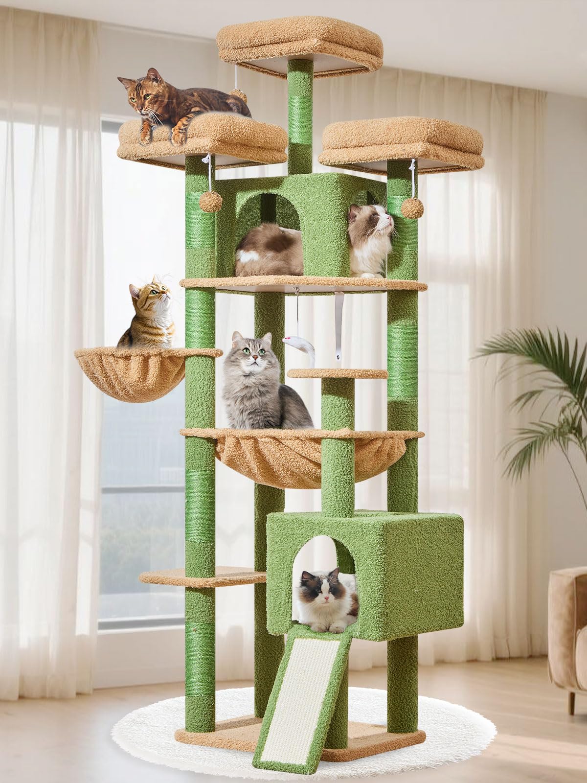 Taoqimiao Tall Cat Tree, 76In XL Cat Tower for Large Cats, 3 Padded Perches