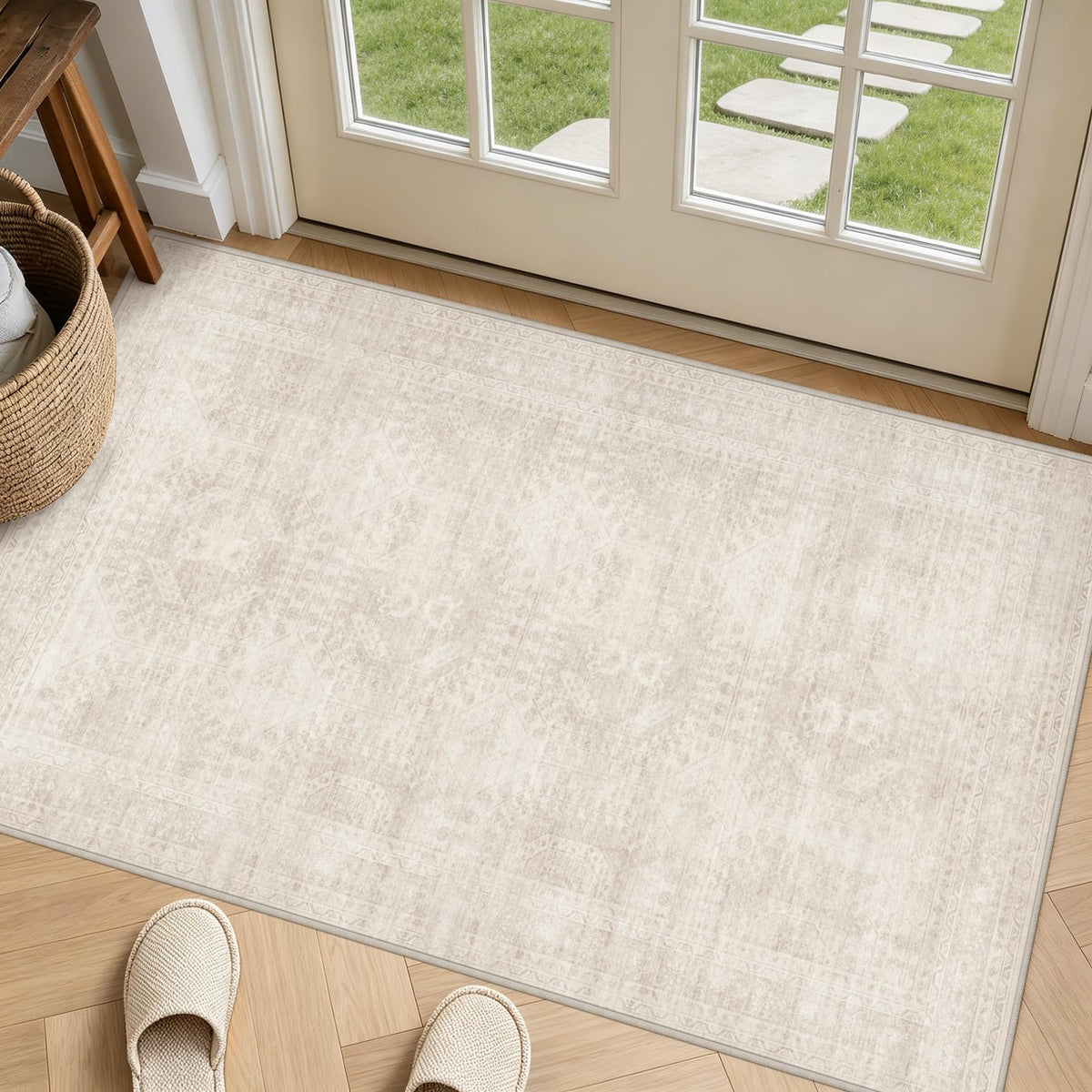 8x10 Area Rugs Living Room: Bedroom Washable Carpet Beige/Ivory