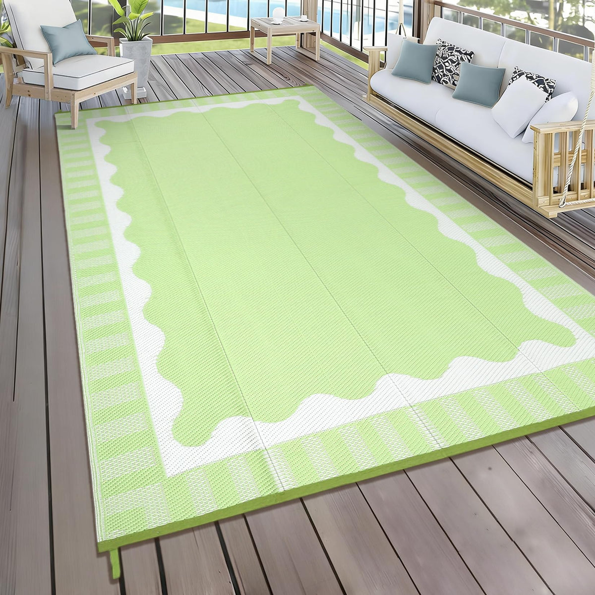 Garvee 5x8 Outdoor Rug Waterproof Modern Plastic Straw Rugs, Black Grey