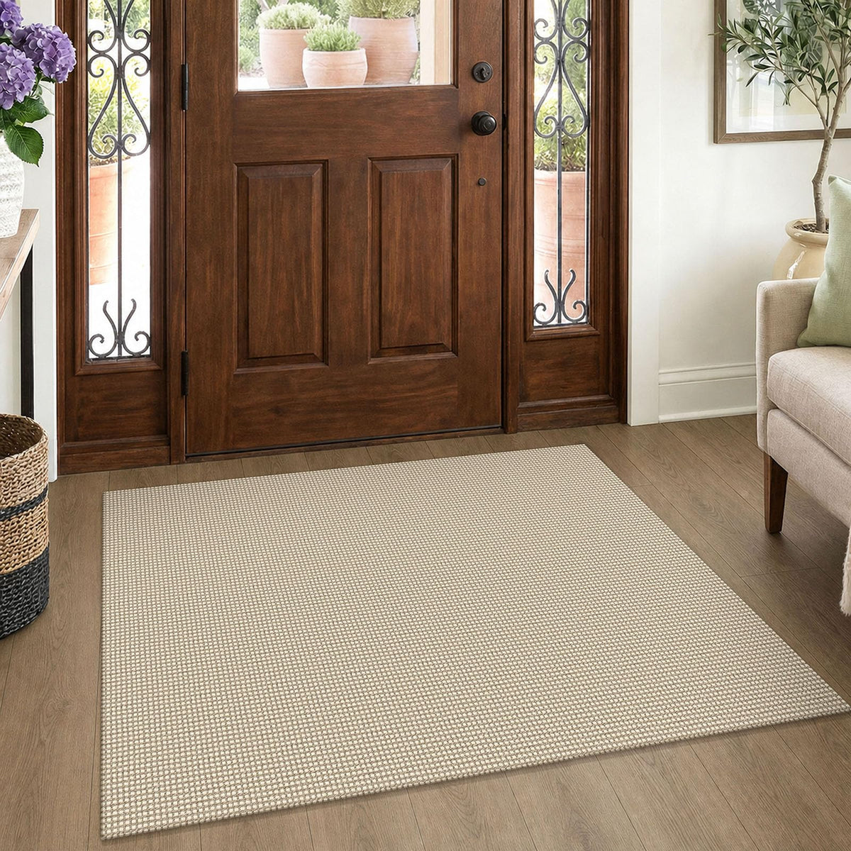EARTHALL Woven Area Rugs 6x9 Ft Washable Living Room Rugs Non Slip Rubber Backed Dining Room Rug Braided Bedroom Rugs Indoor Floor Carpet for Living Room, Bedroom, Dining Room, Beige/Ivory