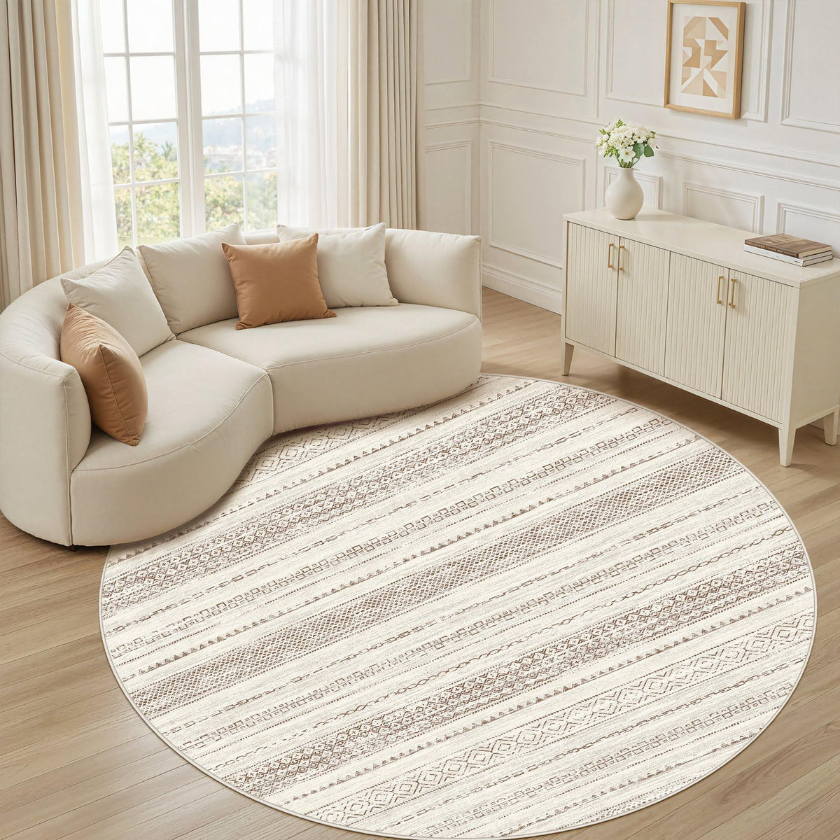 Nakagishi Boho 8x10 Area Rug Living Room Rugs Machine Washable Beige
