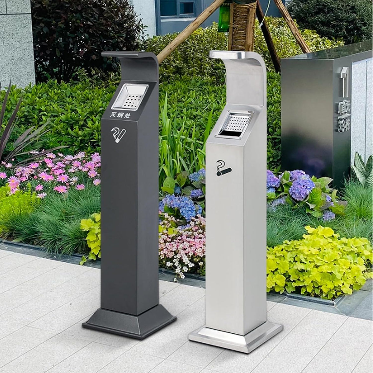 Standing Ashtray Outdoor for Patio, Large & Tall Outside Ashtrays for Cigarette Butt Receptacle Disposal, Commercial Metal Smokers Cigar Ash Tray Container with,C