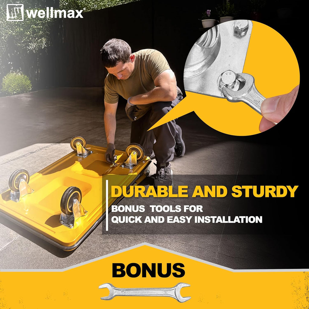 Wellmax Push Cart Dolly, Foldable Moving Platform Flat Cart, 330 lb, Yellow