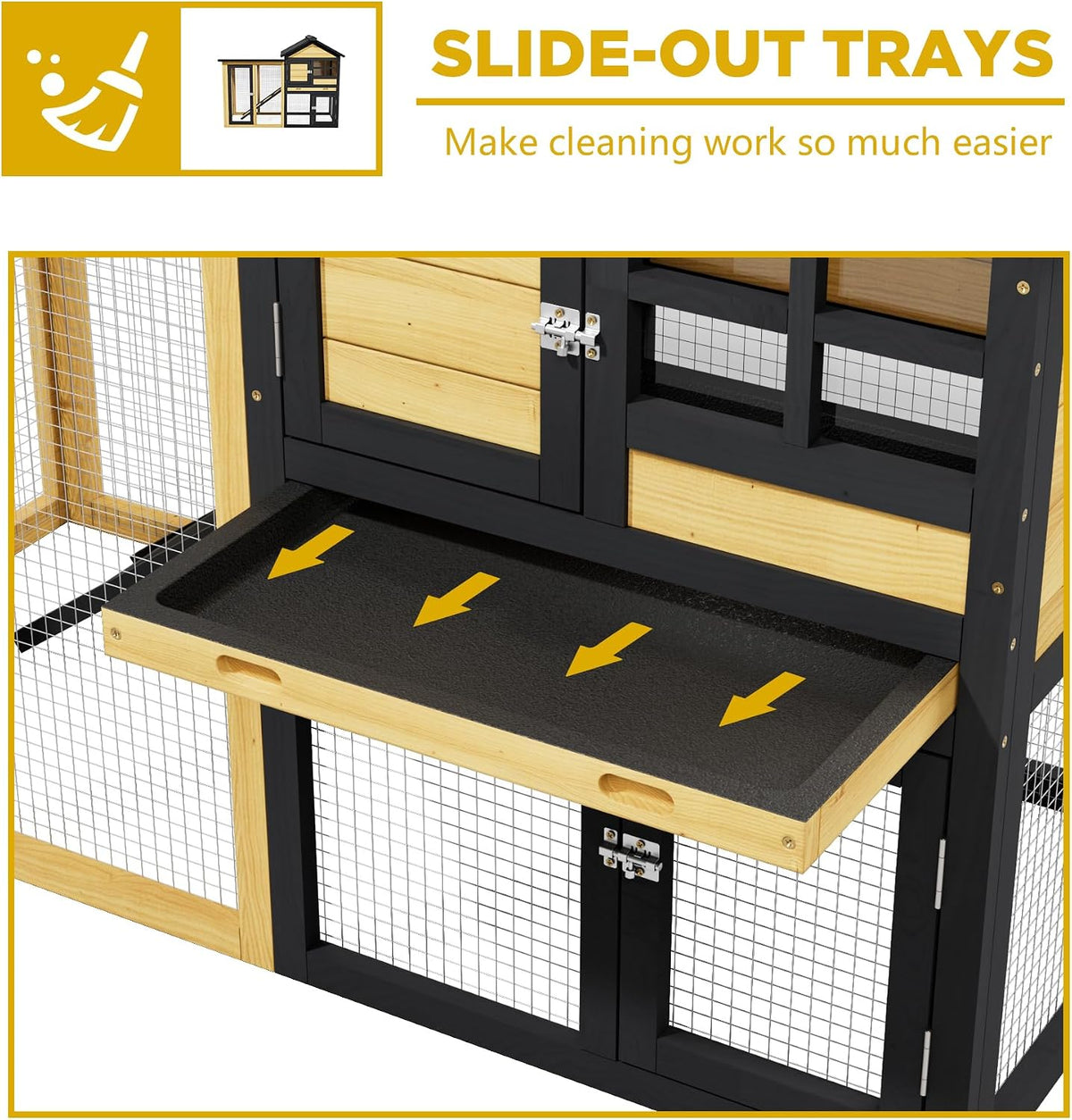 Outdoor Rabbit Hutch with Chew-Proof,2-Story Bunny Cage with Pull-Out Leak Proof Tray and Waterproof Roof,Indoor Rabbit Cage with Lockable Doors for Guinea Pigs,Small Pets
