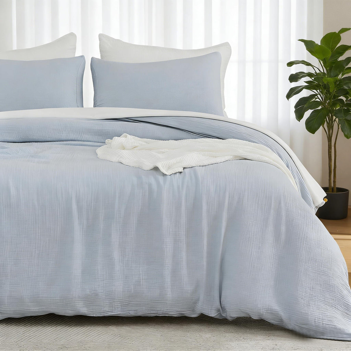 EMME Muslin Cotton Duvet Cover Set Linen Like Cream White King