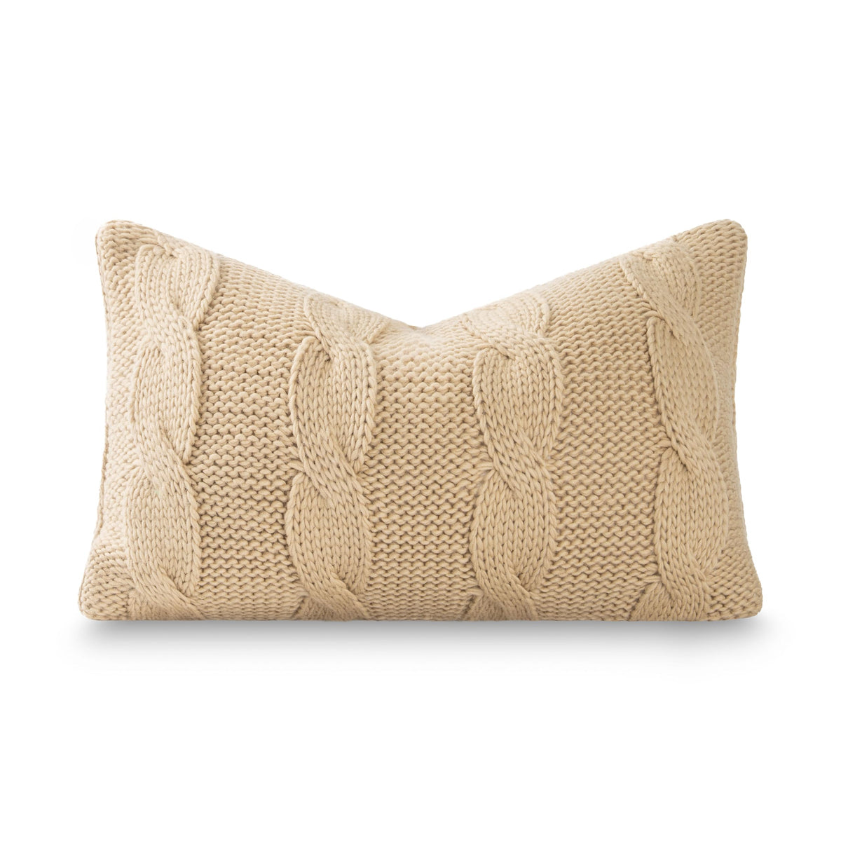 Hofdeco Premium Merino Wool Cable Knit Throw Pillow Cover, 22x22, Camel