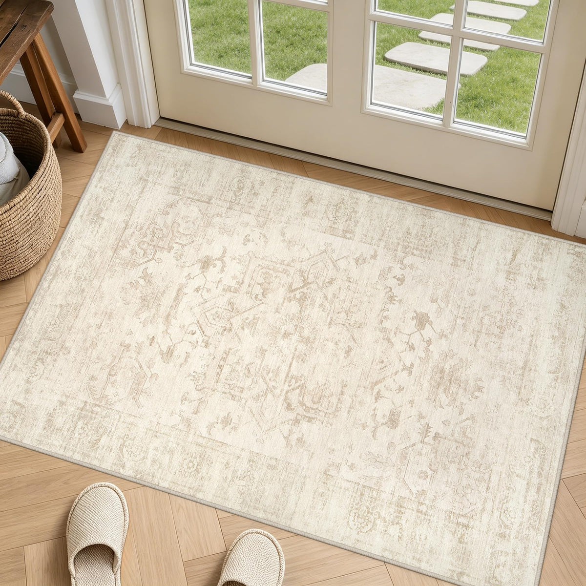 8x10 Area Rugs Living Room: Bedroom Washable Carpet Beige/Ivory