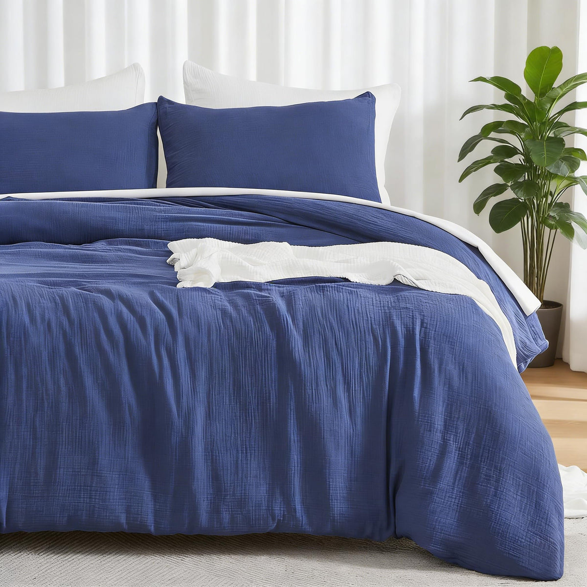 EMME Muslin Cotton Duvet Cover Set Linen Like Cream White King