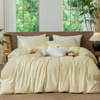 MooMee Striped Duvet Cover Set 100% Washed Cotton Linen Like Queen