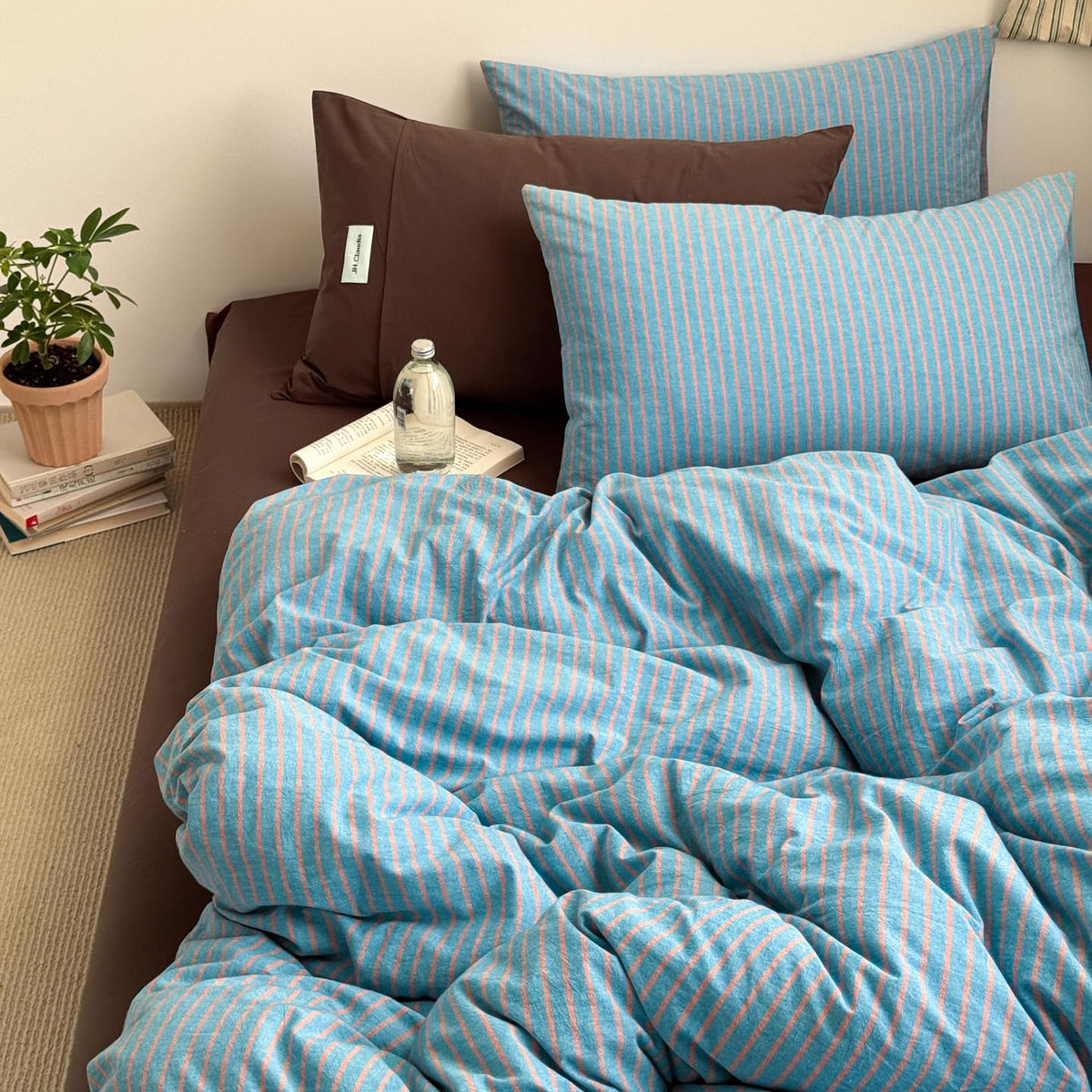Plaid Duvet Cover Set Washed Cotton,Queen(90"x90"),Multicolor Gingham