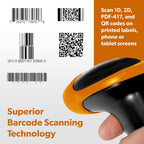 AMBIR BR300 Wireless Barcode Scanner: Supports-1D,2D,PDF417, & QR barcodes. OS: Win, Mac, Linux, Android-Black/Orange