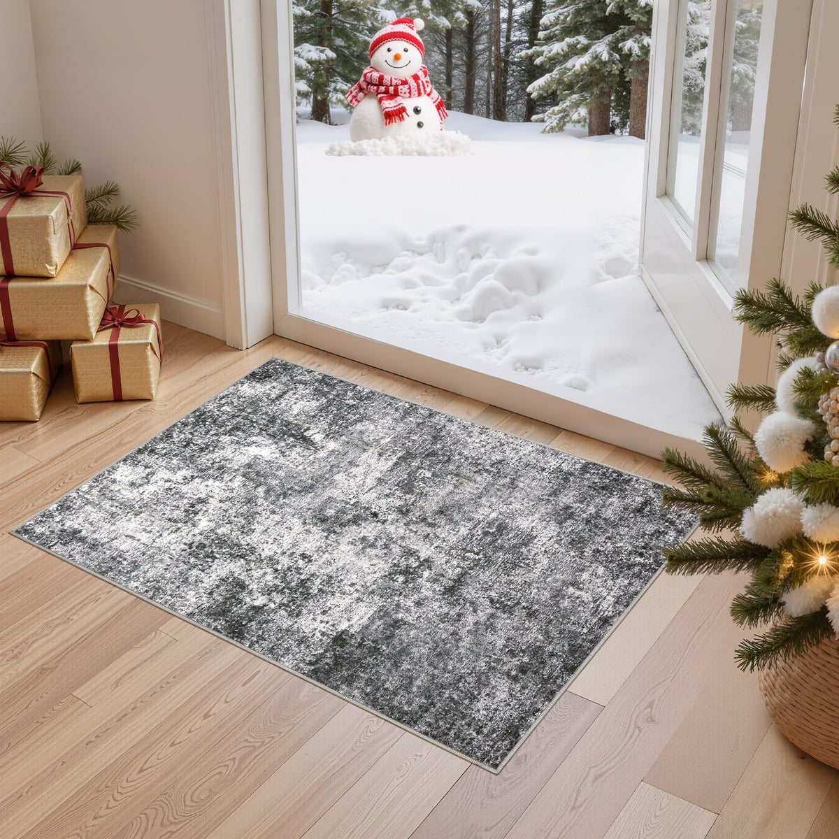 DMOYEST Area Rug Living Room Rugs 9x12 Washable Abstract Grey Carpet