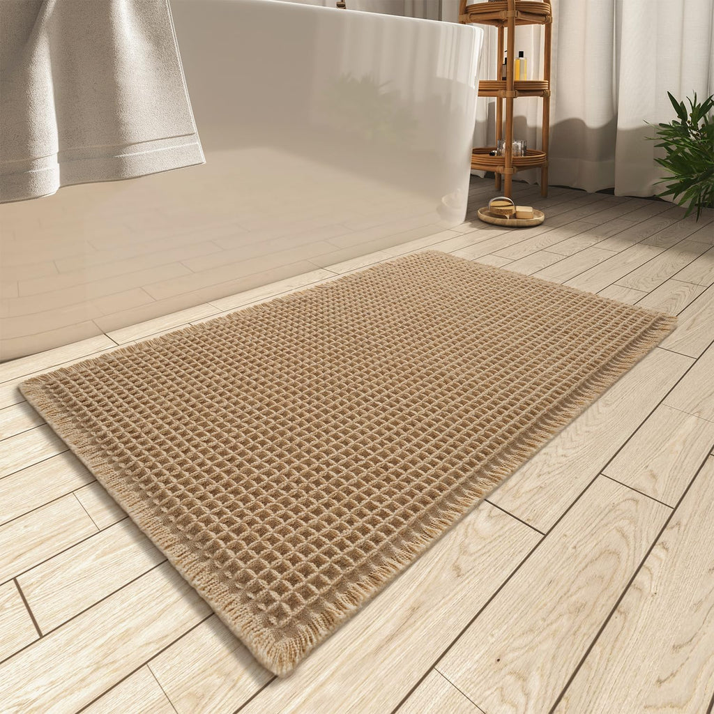 Upgraded Waffle Bath Mat Set of 2 Absorbent Bathroom Mat 18"x30" + 24"x48"
