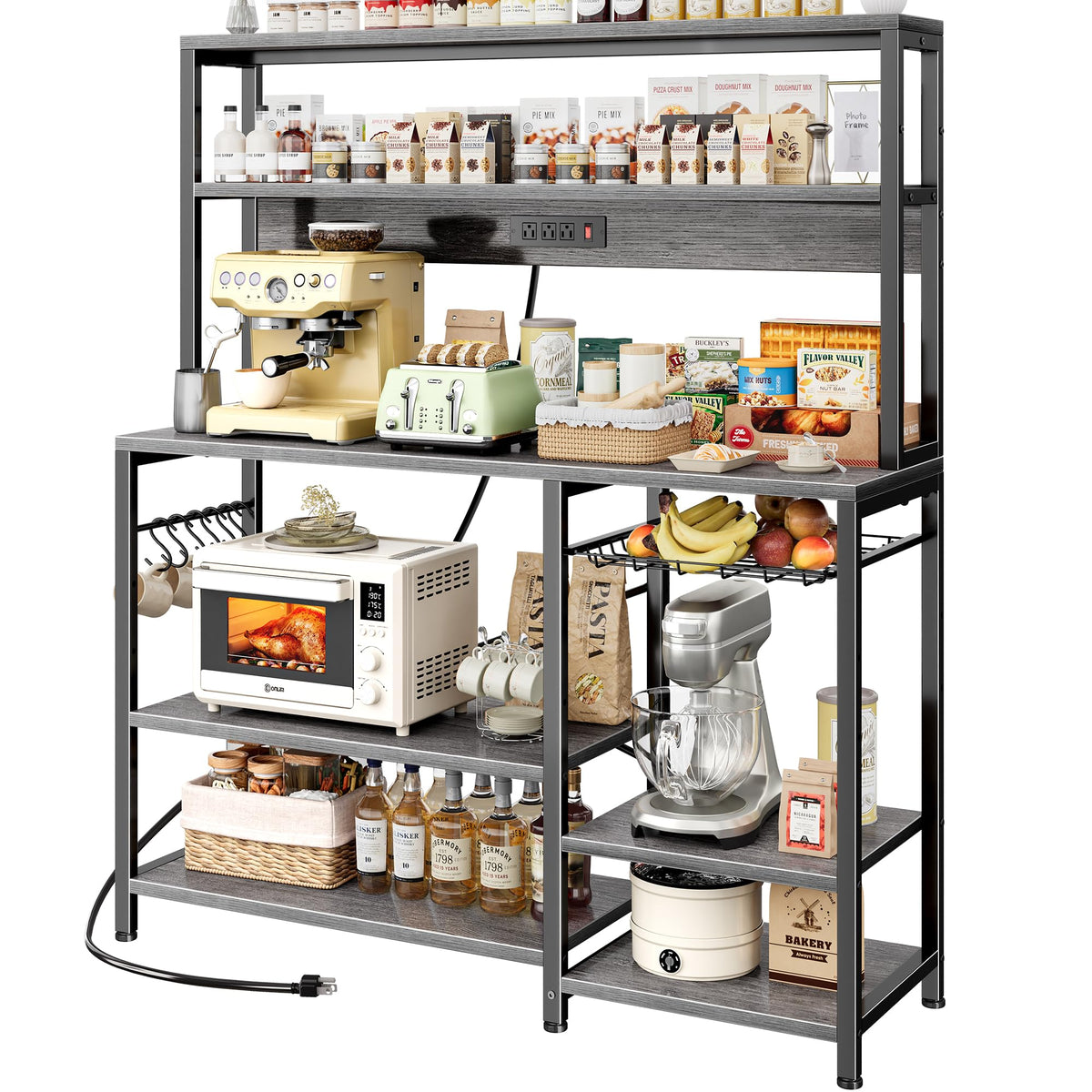 SUPERJARE Bakers Rack with Power Outlet, 35.4 Inches Coffee Bar with Basket