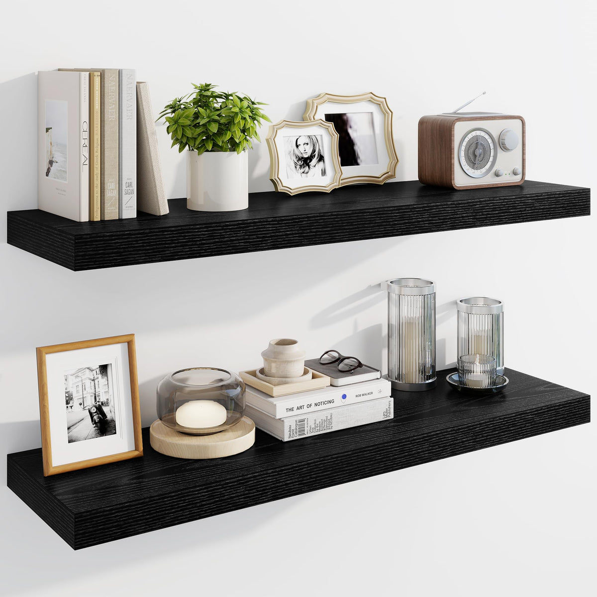 Marsmiles 55" Floating Shelves for Wall, Wooden Shelves with Invisible Brackets Set of 2, Rustic Farmhouse Wall Mounted Shelf for Kitchen Bathroom Living Room Study, White