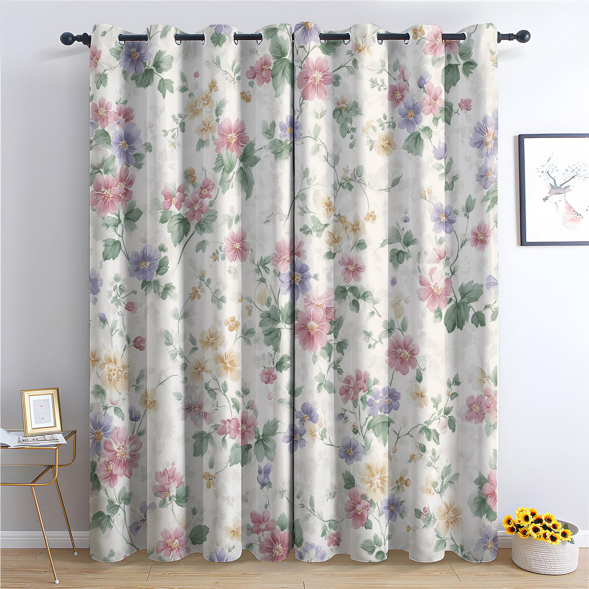 Floral Curtains 108 Inches Long 2 Panels Set, Spring Summer Flower Botanical Blackout Curtains for Bedroom, Room Darkening Thermal Insulated Grommet Drapes for Living Room, Floral Window Treatments