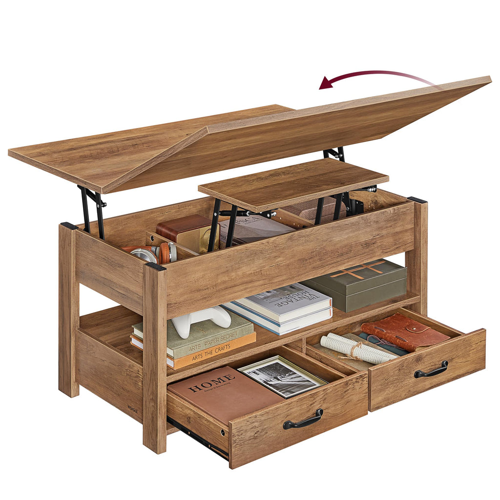 VASAGLE Lift Top Coffee Table with Storage Shelf, 3 Compartments